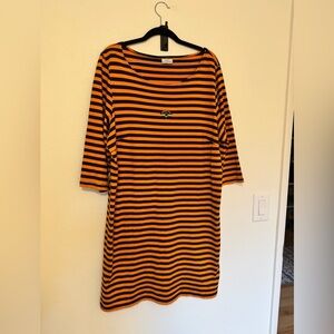 Marimekko Tasaraita 3/4 Sleeve Striped Dress Orange Blue Embroidered Plus 2X EUC